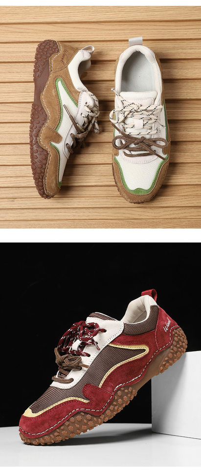 Giày thể thao unisex cỡ lớn da thật mũi tròn, giày sneaker dã ngoại thường ngày — 6885 màu cát, 6885 màu nâu, 6885 màu đỏ rượu, 6886 màu cát chi tiết 28