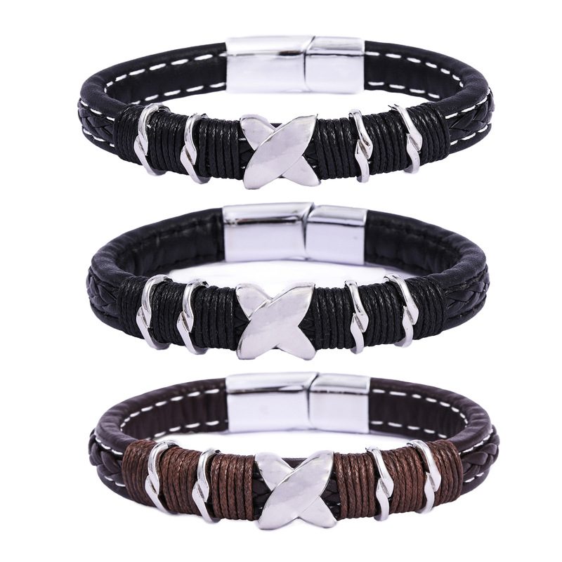Men's Genuine Leather Bracelet, Braided Cross Leather Bracelet, Retro Punk Fashion Bracelet Jewelry