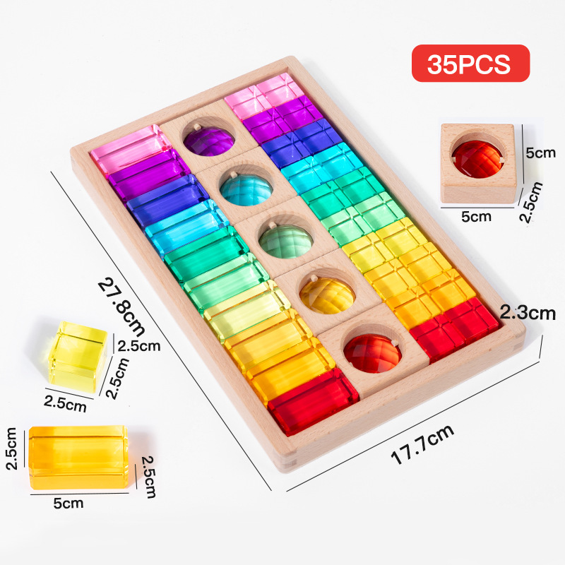 Bloques de construcción de arco iris cuadrados de acrílico, juguetes educativos de jardín de infantes, piedras preciosas de alta transmisión de luz, bloques de construcción de luces y sombras transfronterizos