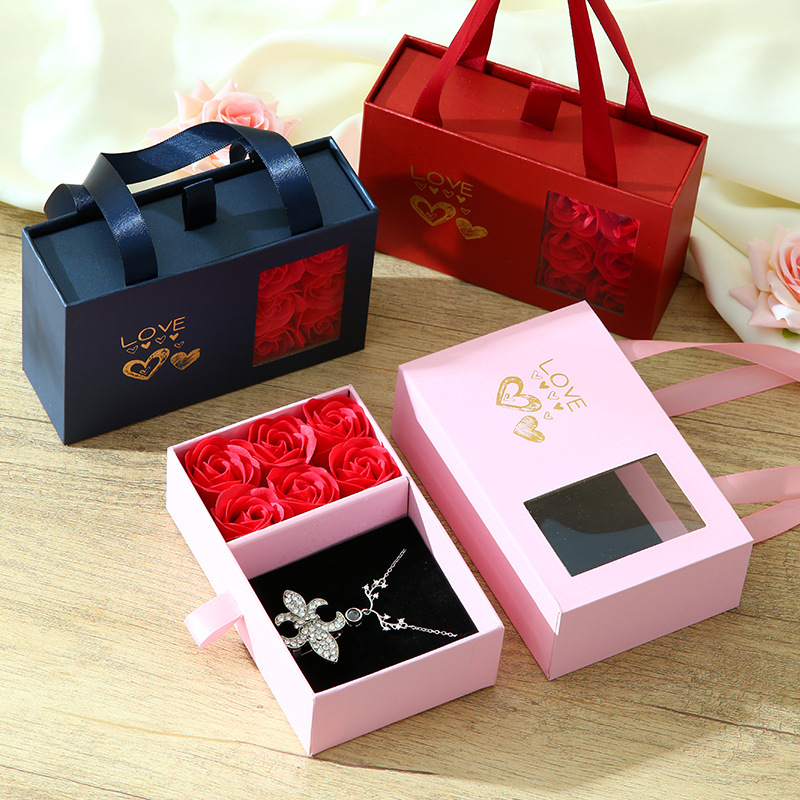 现货批发烫金玫瑰花520礼物盒首饰包装盒戒指盒项链耳钉饰品盒