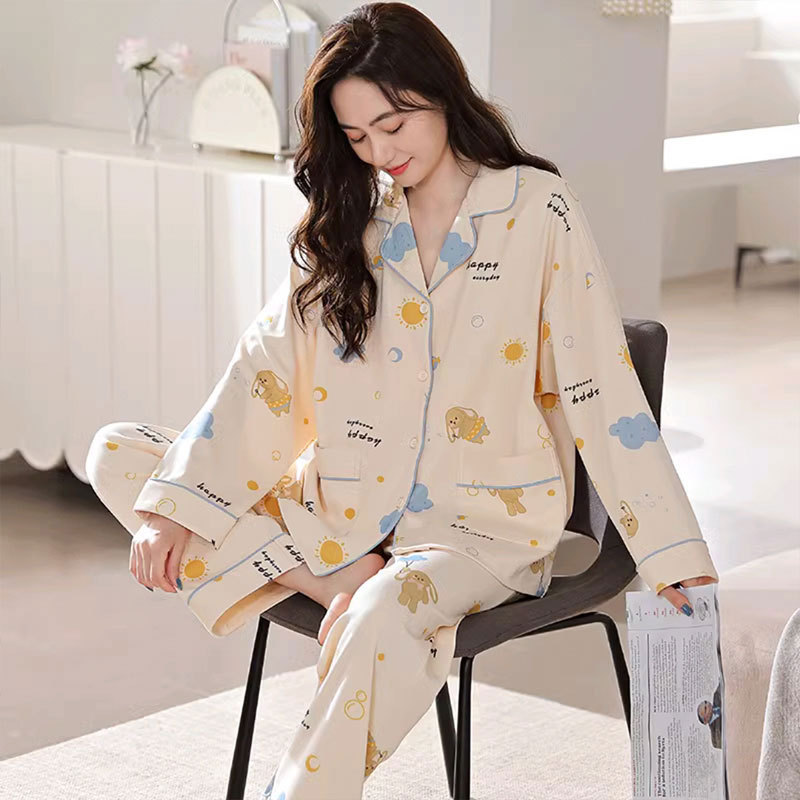 Clearance sale: Cute cartoon pajamas for women, long-sleeved and long-legged, suitable for spring and autumn, women's cardigan-style loungewear set, direct from the manufacturer