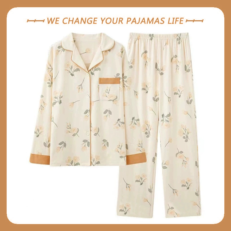 Mamá Pijamas Mujer primavera y otoño 100% algodón más tamaño pantalones de manga larga de mediana edad y ancianos otoño traje de desgaste para el hogar al aire libre