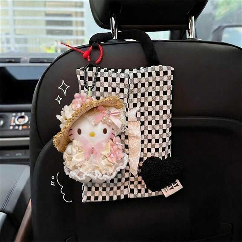 Creative Car Tissue Box with a High-End Feel, Cute Kt Tissue Box, Car Tissue Hanging Bag, In-Car Tissue Box