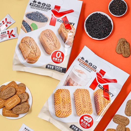 卡卡日记五黑杂粮饼干300g袋装比利时风味焦糖饼网红休闲零食批发