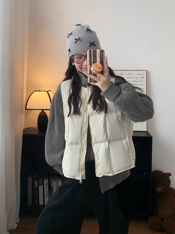 欧货羽绒马甲女新款2024秋冬外穿韩版宽松白鸭绒马夹坎肩背心短款|undefined