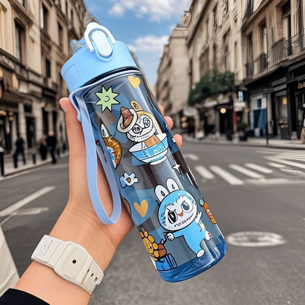 Amazon transfronterizo de dibujos animados para niños cubierta transparente taza de agua de paja lindo cinturón portátil anti-caída taza de agua de espacio