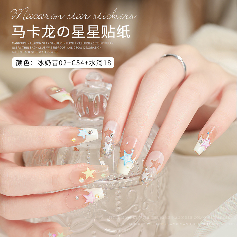 Uñas macaron estrella pasta de papel neto rojo 2023 estilo explosivo popular alivio pegamento impermeable calcomanías decoraciones