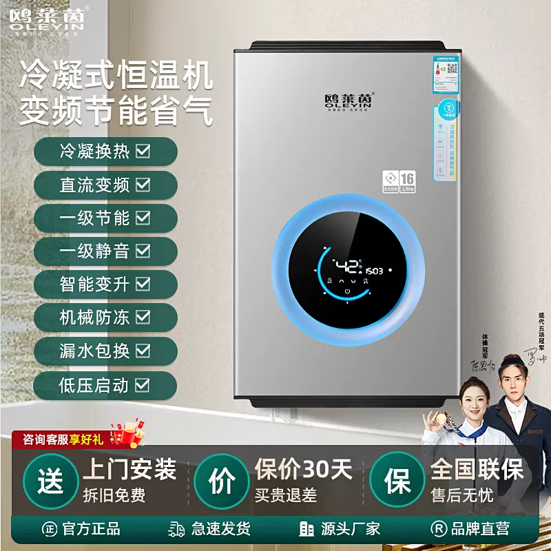 现货国标1级能效家用燃气热水器天然气16L强排式恒温冷凝式热水器