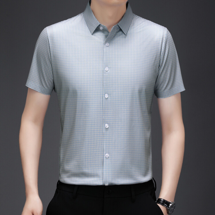 New Kam Ammonia Four-sided Shirt with White Shirt Laser Cutting Non-ironing Casual Shirt with Short Sleeve for Men