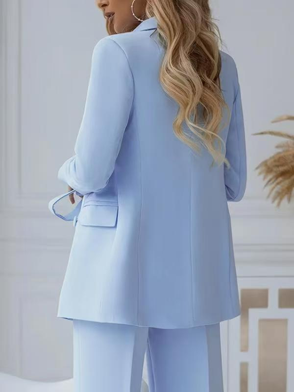 Women's Clothing Professional Elegant Two Piece Set Style High End Women's Suit Set Double Breasted Lapel High Waisted Wide Leg Trousers_ecoleips.com
