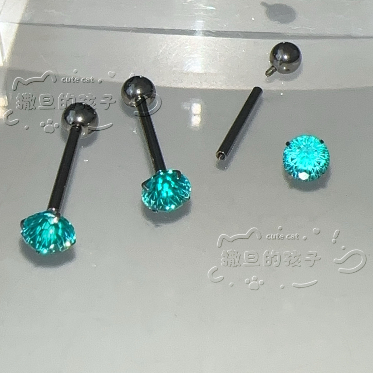 Silver pointed spike labret stud material detail