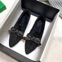 Flat bottomed fur shoes for women's mink fur single shoes, 2024 new pointed cotton ladles, oversized women's shoes 41-43