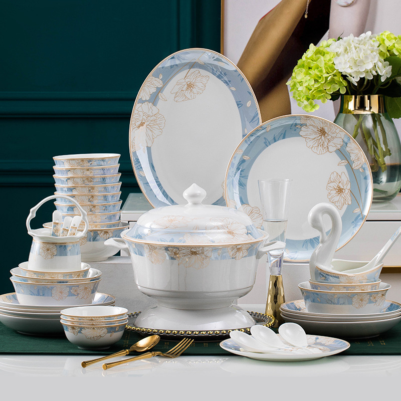 2027 New Bowl and Plate Set Jingdezhen Tableware Chinese Style Light Luxury Housewarming Ceramic Bowls Chopsticks Plates Bone China Housewarming 2027 New Bowl and Plate Set Jingdezhen Tableware Chinese Style Light Luxury Housewarming Ceramic Bowls Chopsticks Plates Bone China Housewarming
