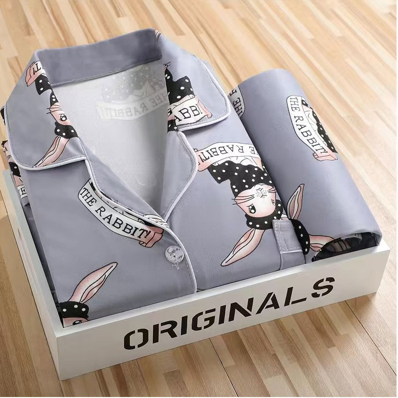 Trendy Online Influencer Style Turn-Down Collar Pajamas for Women, Spring and Autumn Cardigan Long-Sleeve Long Pants Cartoon Export Loungewear Set