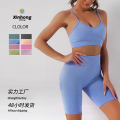 歐美緊身瑜伽套裝女瑜伽服吊帶美背速干運動文胸背心高腰健身短褲