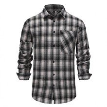 欧美跨境外贸男装2025秋冬新款男士条纹格子衬衫大码个性休闲衬衣