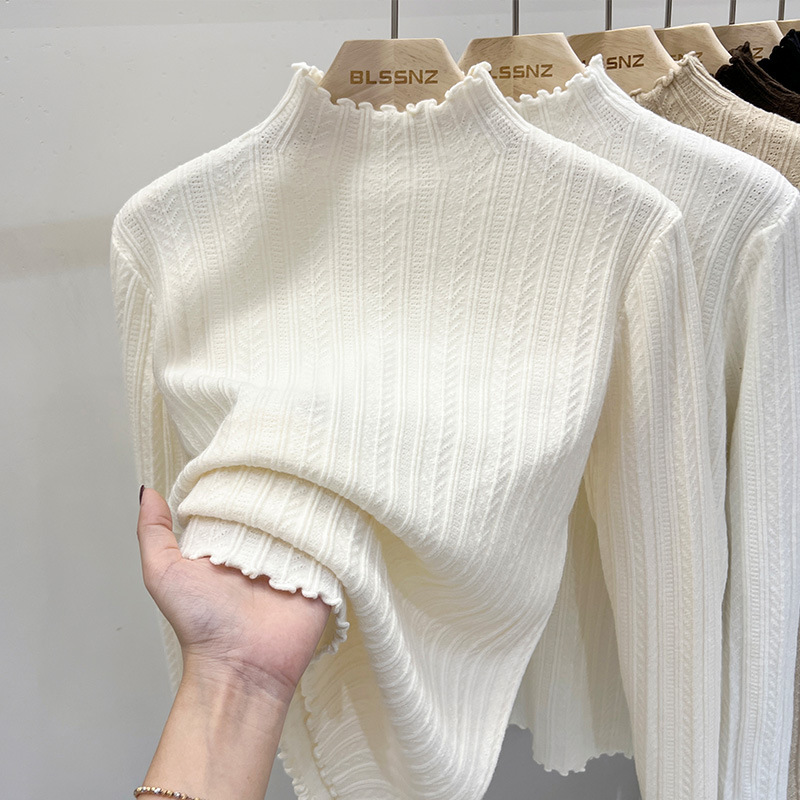 Fungus-Edged Knitwear Half Turtleneck Bottoming Shirt for Women in Autumn and Winter with White Bottoming Knitwear for Women Spring & Fall New Top