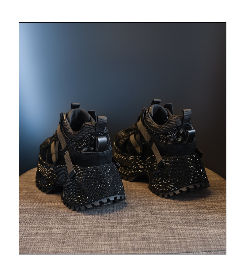 Giày sneaker nữ đế dày đính đá phối màu phong cách bố — đen chi tiết 19