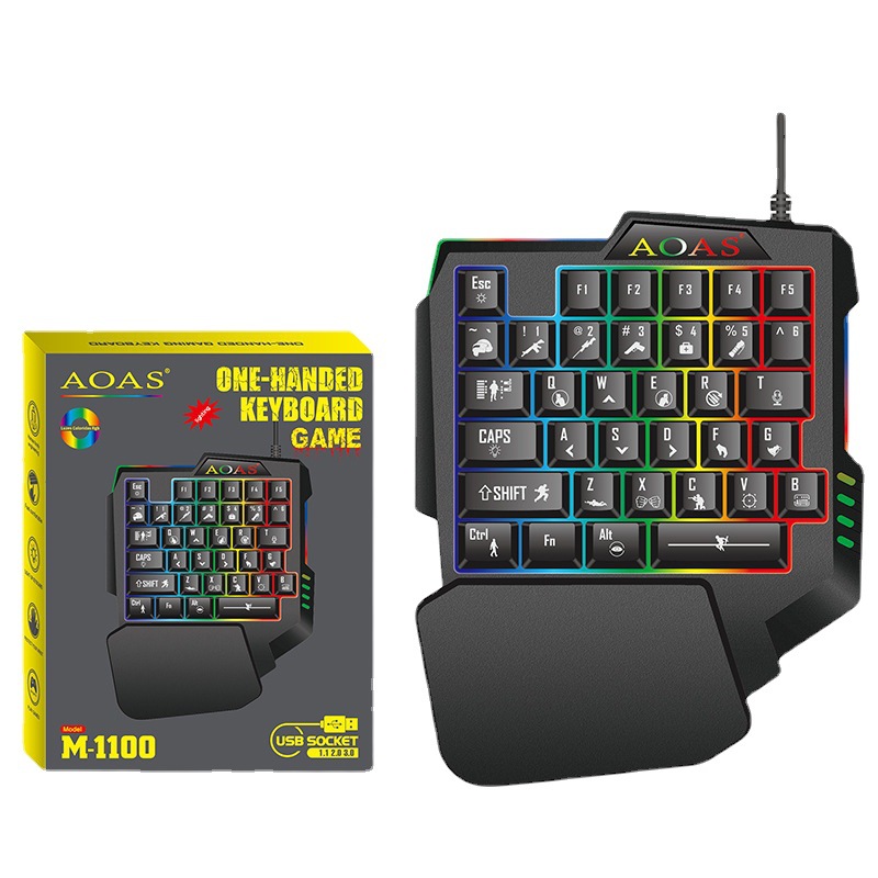 单手吃鸡键盘 伟博AOAS 电竞游戏键盘 七彩发光 手机电脑网吧办公|ms