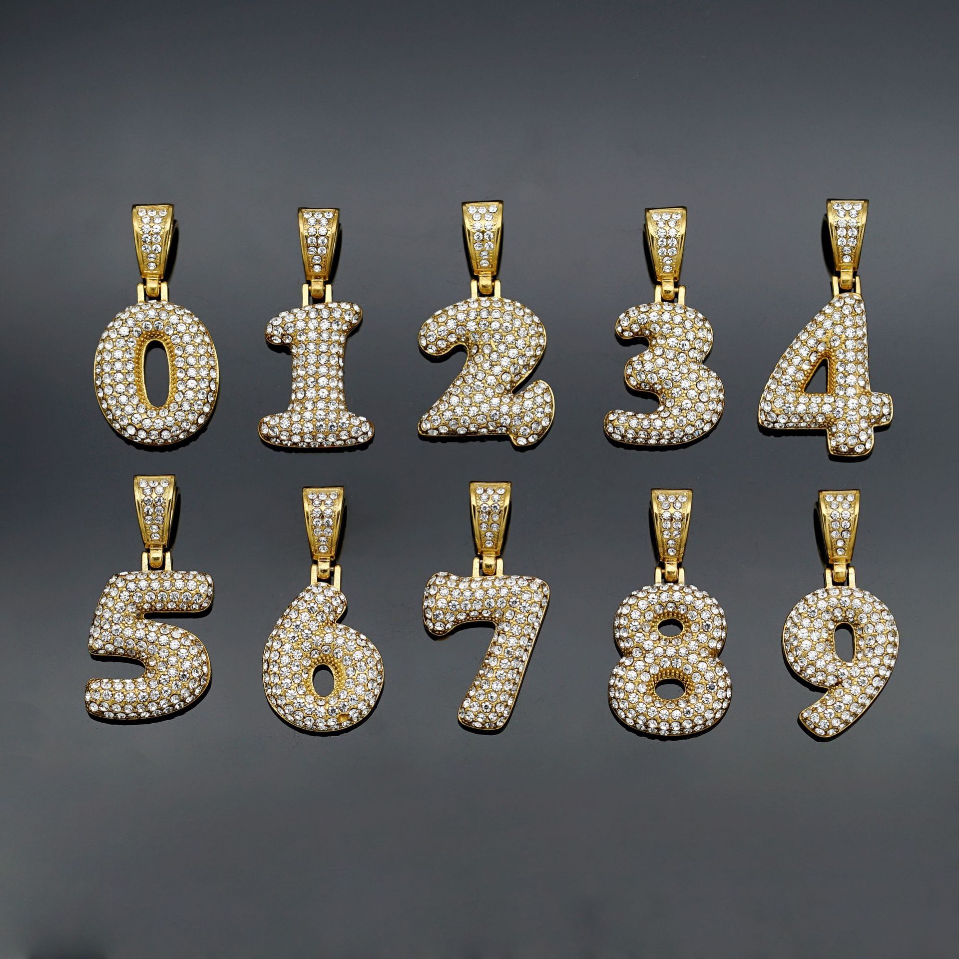 Basic Number Stainless Steel Plating Inlay Artificial Diamond Charms Necklace display picture 2