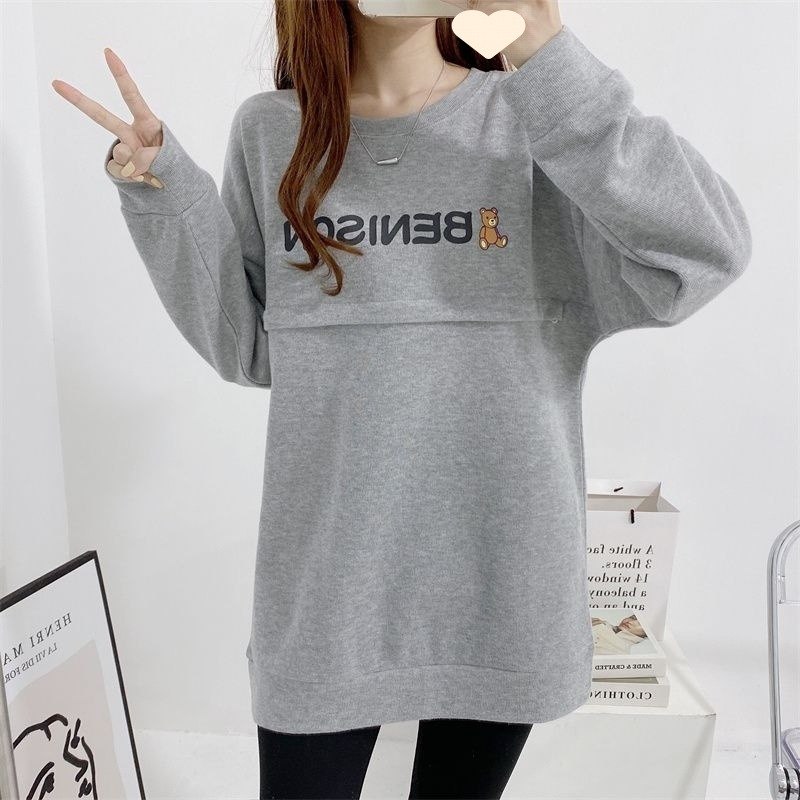봄, 가을 수유 맨투맨, 아웃도어용 트렌디한 엄마스타일 산후 수유 상의, 가을 보온 아우터, 수유 상의