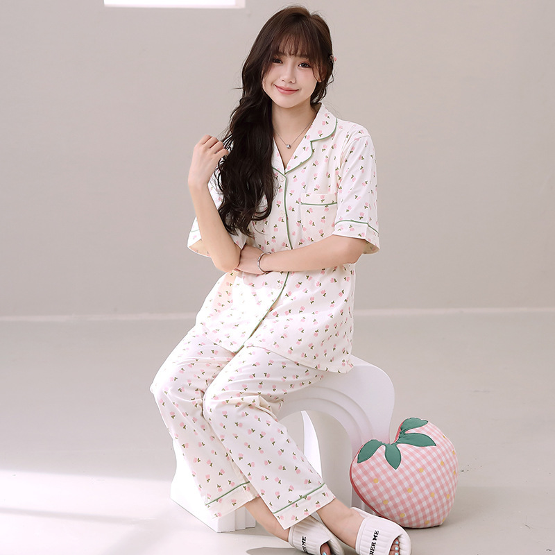 Class a Pure Cotton Maternity Wear, Spring and Summer Thin Cardigan with Lapel, Nursing Pajamas, Maternity Loungewear Set, Breathable and Sweat-Absorbent