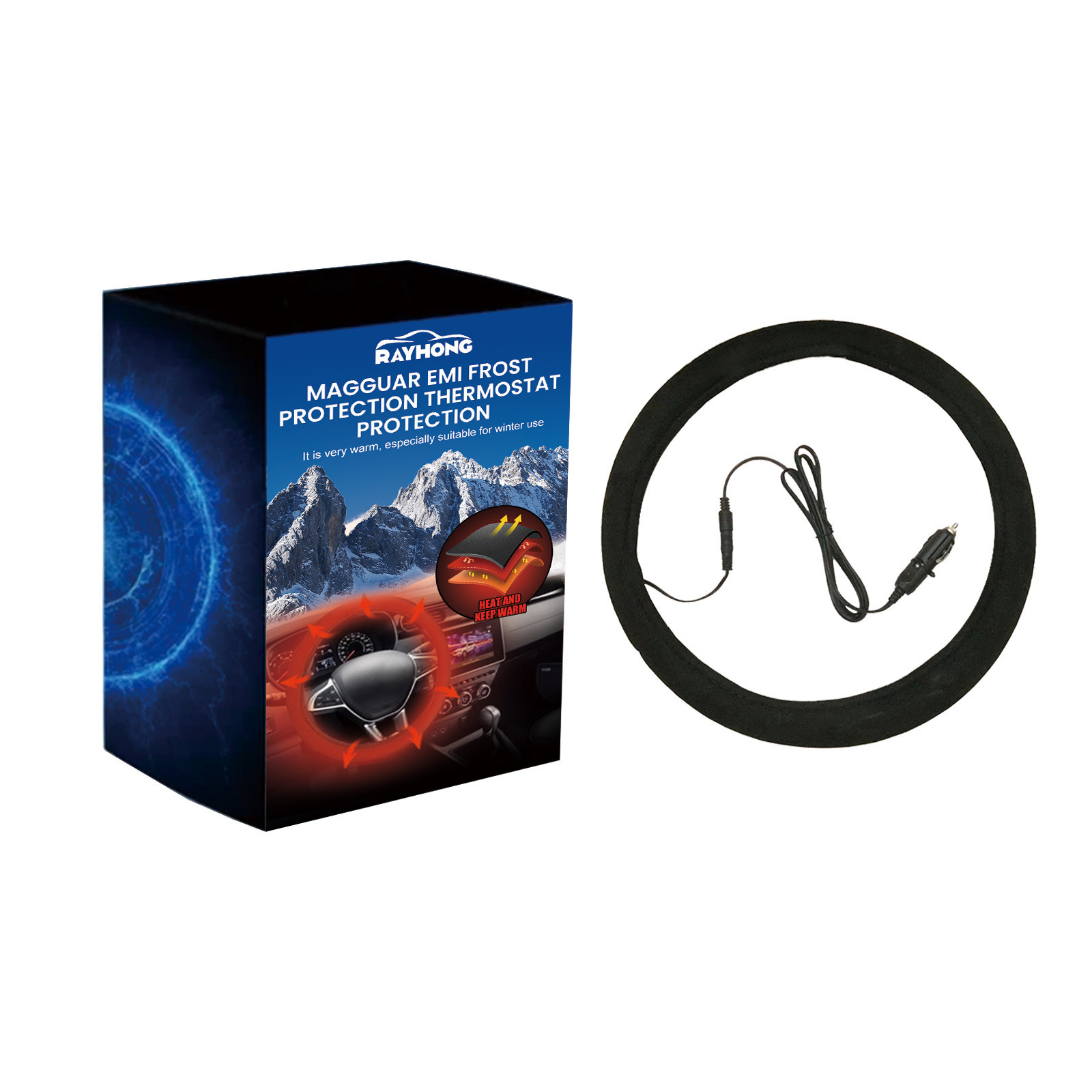 Rayhong Car Heated Steering Wheel Non-Slip Universal Steering Wheel Cover Quick Warming Hand Warmer Protective Cover
