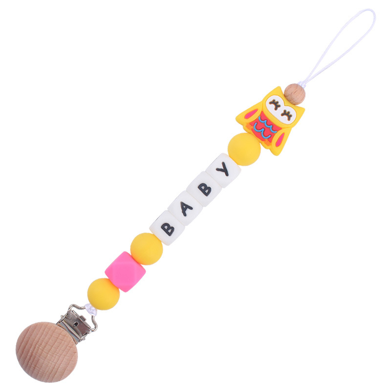 Nuevo bebé de dibujos animados animal mariposa Pavo Real búho mordedor calmante bebé molar pezón anti-gota cadena