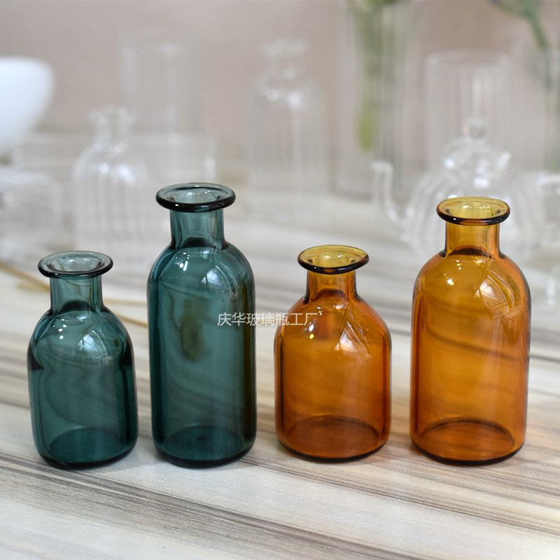 小口彩色玻璃瓶diy创意微缩世界模型 迷你娃屋居家 干花花瓶摆件