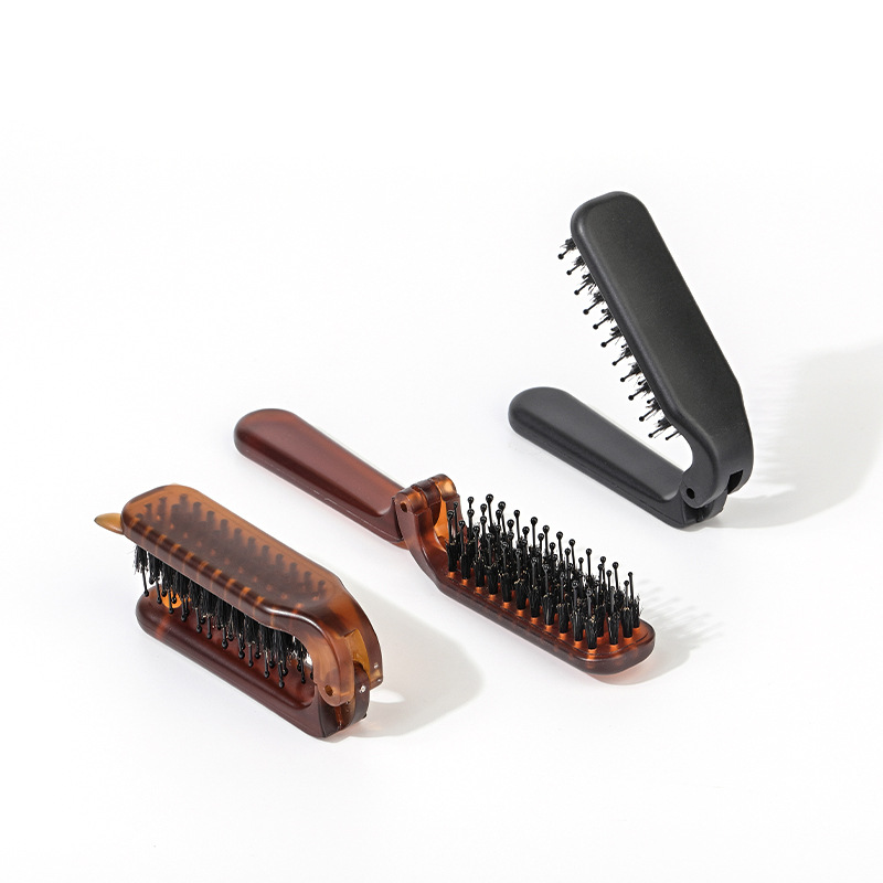 Nuevo ámbar plegable melina de cerdo peine portátil para viajar damas cabello rizado peine de estilo suelto