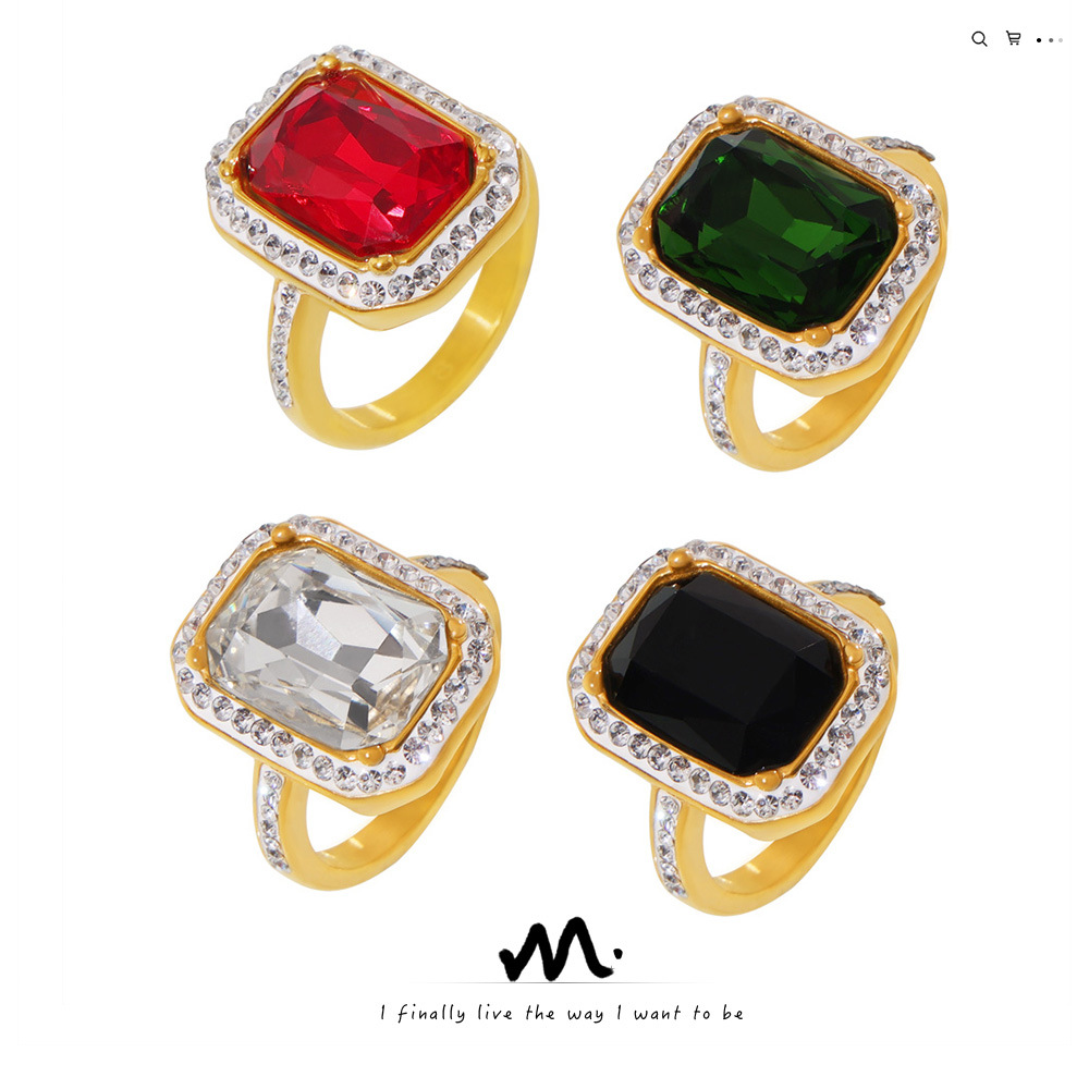 Neuer, leichter Luxus-Ring im Court-Stil mit rechteckigem, eingelegtem großen Diamanten_voghion.com