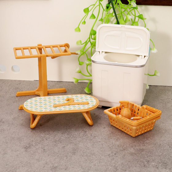 Simulation play house mini toy drying rack washing machine ironing board miniature model doll house scene washboard