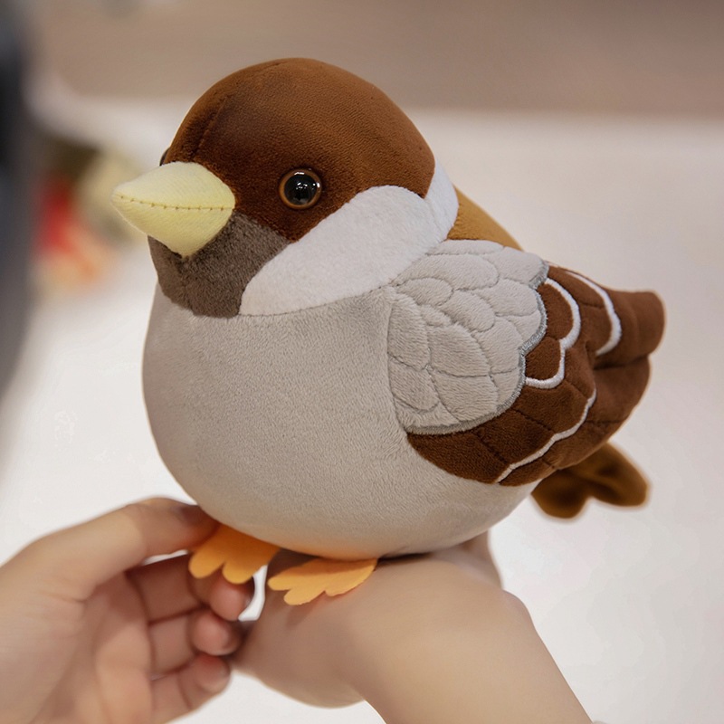 Dibujos animados gorrión pájaro carpintero muñeca peluche simulación pájaro muñeca casa sala de estar decoración niño muñeca de trapo