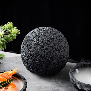 Molecular Cuisine Creative Volcanic Stone Ball Round Smoked Pot Planet Artistic Conception Plate Tableware Hotel Set Table Top Plate