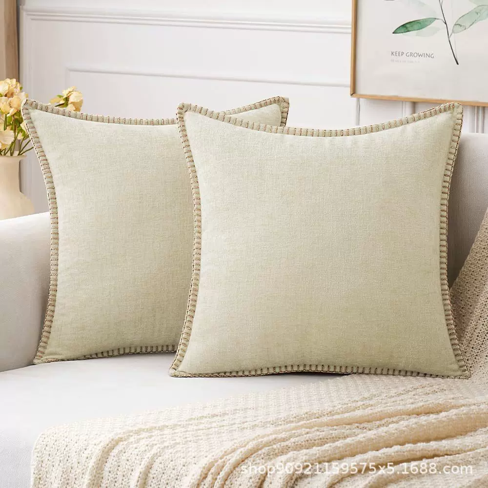 跨境现代简约风抱枕贝型锁边雪尼尔 竹节纹沙发靠垫客厅沙发卧室