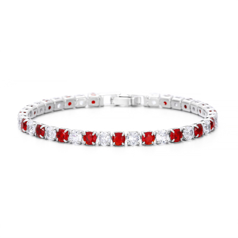 Amazon Cross-Border Hot Selling 4mm Hip-Hop Tennis Bracelet Intercolor Zircon Bracelet High-End Light Luxury Bracelet Wholesale