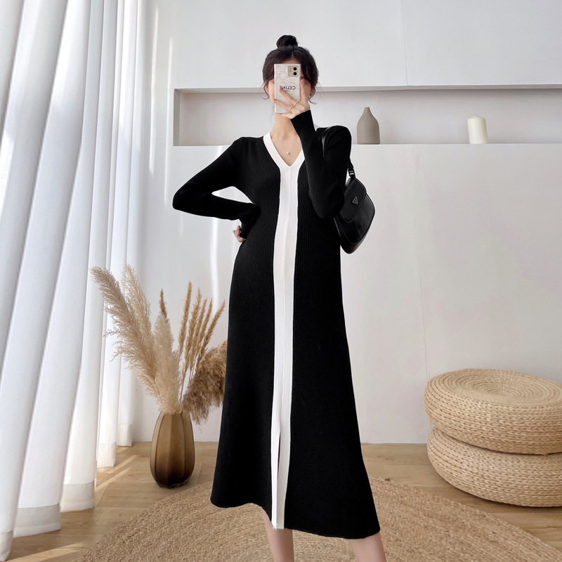Spot 2023 Early Autumn New Korean Style Fashion Versatile Loose Slimming Look Knitted Dress