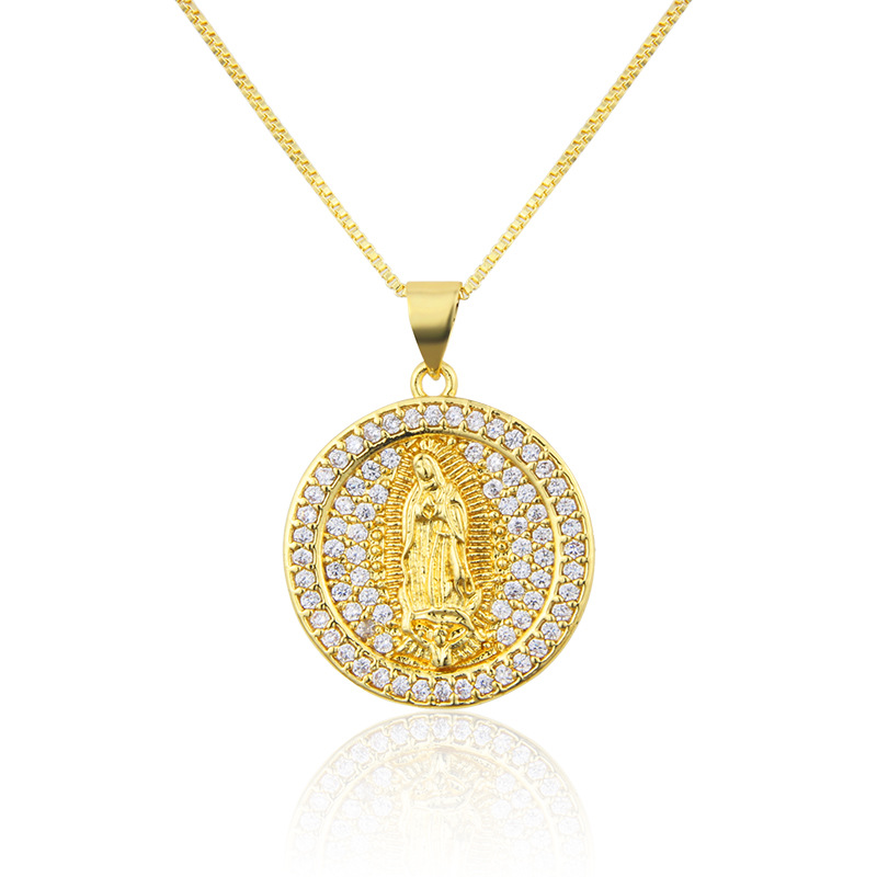Nihaojewelry simple zircon round full diamond portrait Necklace Wholesale Jewelrypicture1