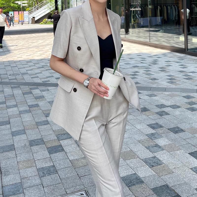現物メーカー卸売りレジャー米杏色職業半袖スーツスーツ女性薄手ファッション気質女性s范|undefined