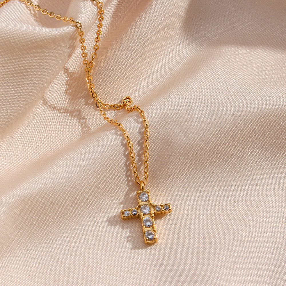 Fashion Cross Stainless Steel Necklace Plating Inlay Zircon Stainless Steel Necklaces