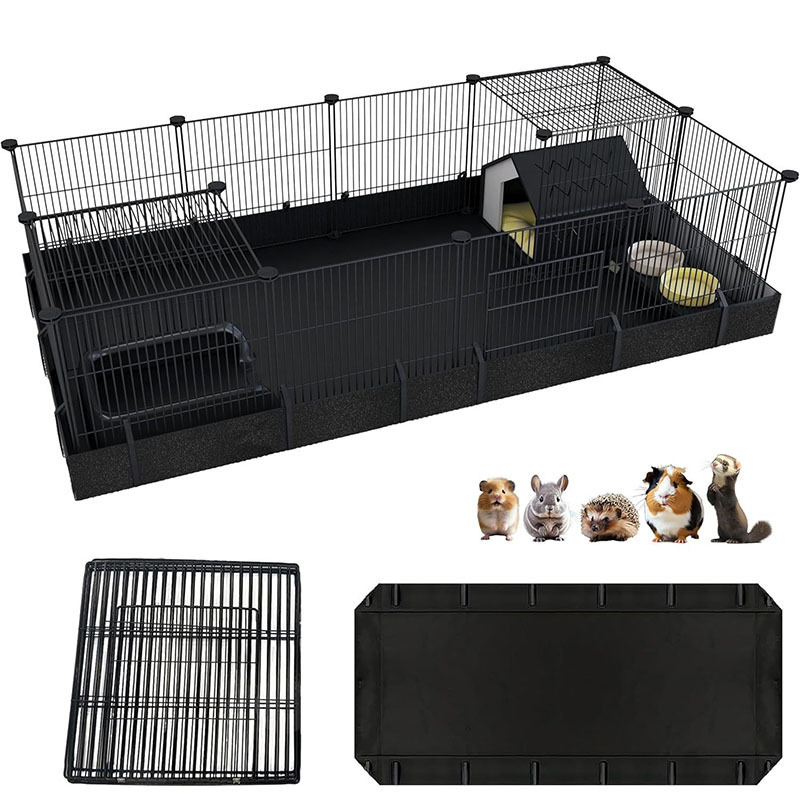 DIY Guinea Pig Cage with Waterproof Canvas Bottom, 16-Piece Dog Cage, Small Animal Pet Fence with Door, Suitable for