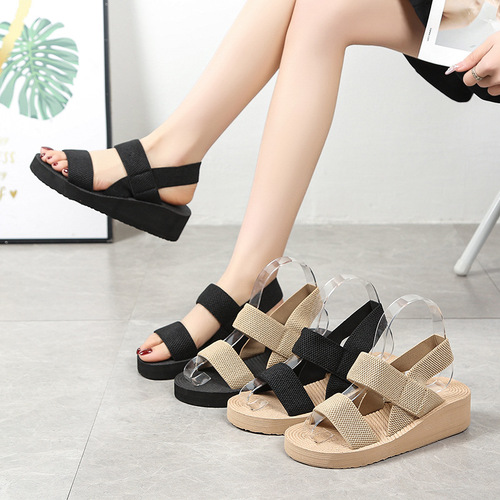 Summer Artificial Grass Braided Slope-Insole Cool Slipper for Women, Fashionable Casual Thick Sole Beach Roman Shoes