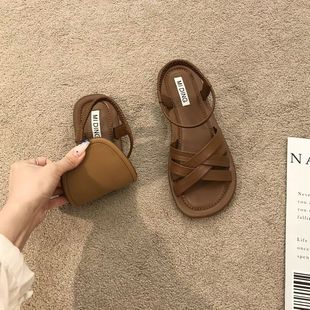 Breathable Sandals Women's Summer Flat 2024 New Soft Girl Student Fairy Resort Style Roman Beach Shoes