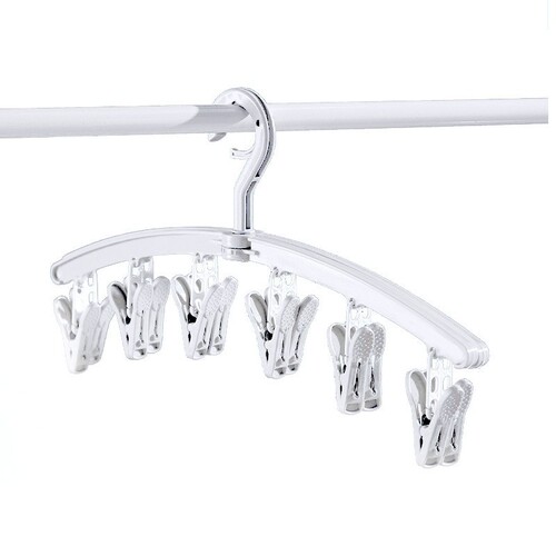 Windproof sock hanger with multiple clips, underwear clips, dormitory student foldable clothes hanger, home use drying clips, plastic clothes hanger