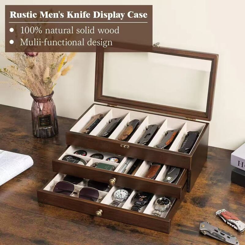 Wooden Flip-Top Jewelry Storage Box Multi-Layer Desktop Jewelry Organizer Watch Glasses Military Knife Display Box Solid Wood Wooden Flip-Top Jewelry Storage Box Multi-Layer Desktop Jewelry Organizer Watch Glasses Military Knife Display Box Solid Wood