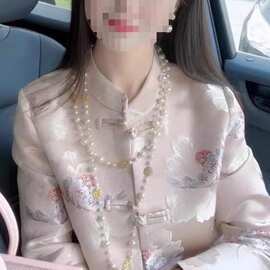 缎面新中式国风盘扣外套女装春秋冬新款高级感重工高级感印花上衣