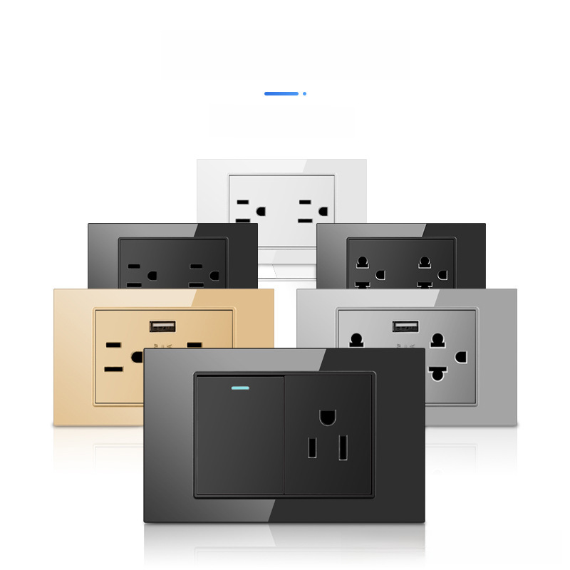 Taiwanese US-standard golden tempered glass switch and socket 118 model wall outlet panel dimming factory wholesale