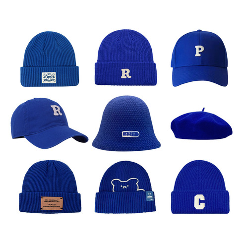 Klein blue hat blue knitted hat women's autumn and winter woolen hat cycling cold hat baseball cap peaked hat fisherman hat