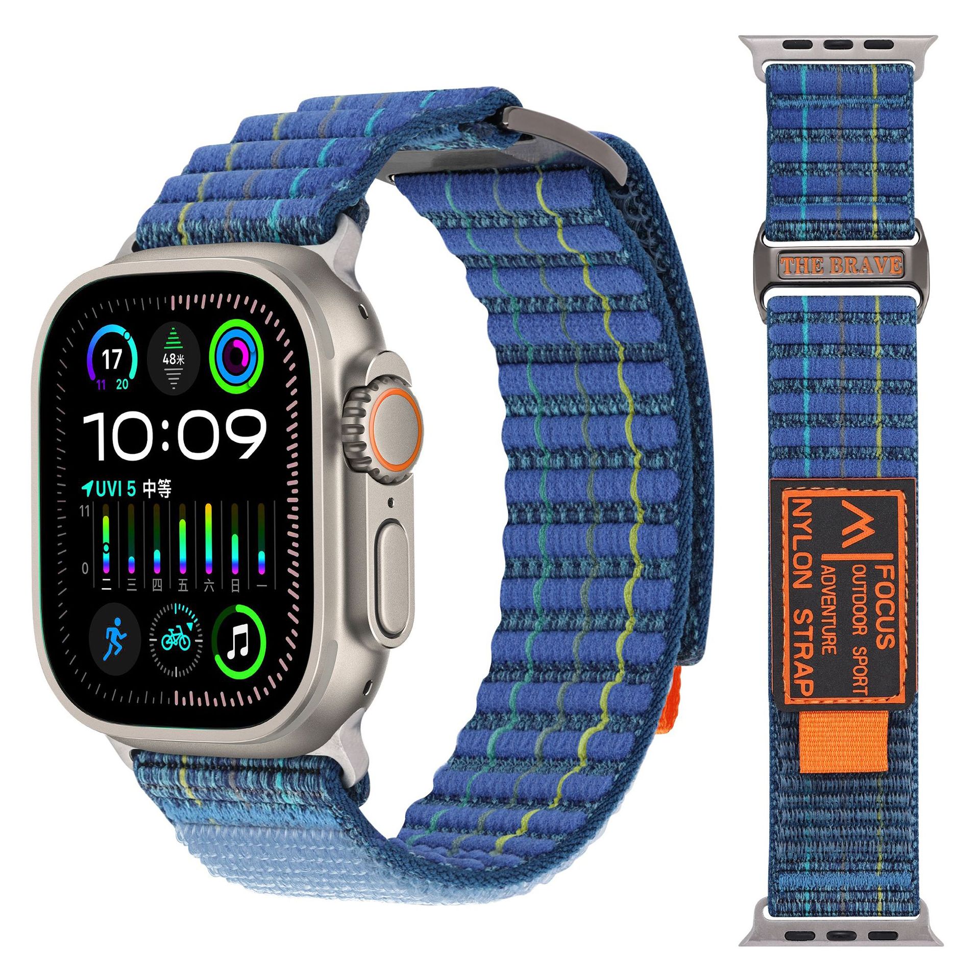 Suitable for apple watch3456789, double-section leather-coated nylon loop strap, Apple 10 strap undefined