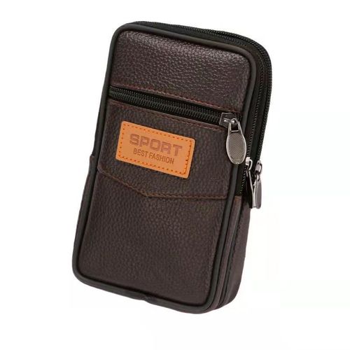 Men's pu leather mobile phone bag double layer horizontal and vertical style wear belt waist bag tied waist cross hanging waist mobile phone case mobile phone bag wholesale